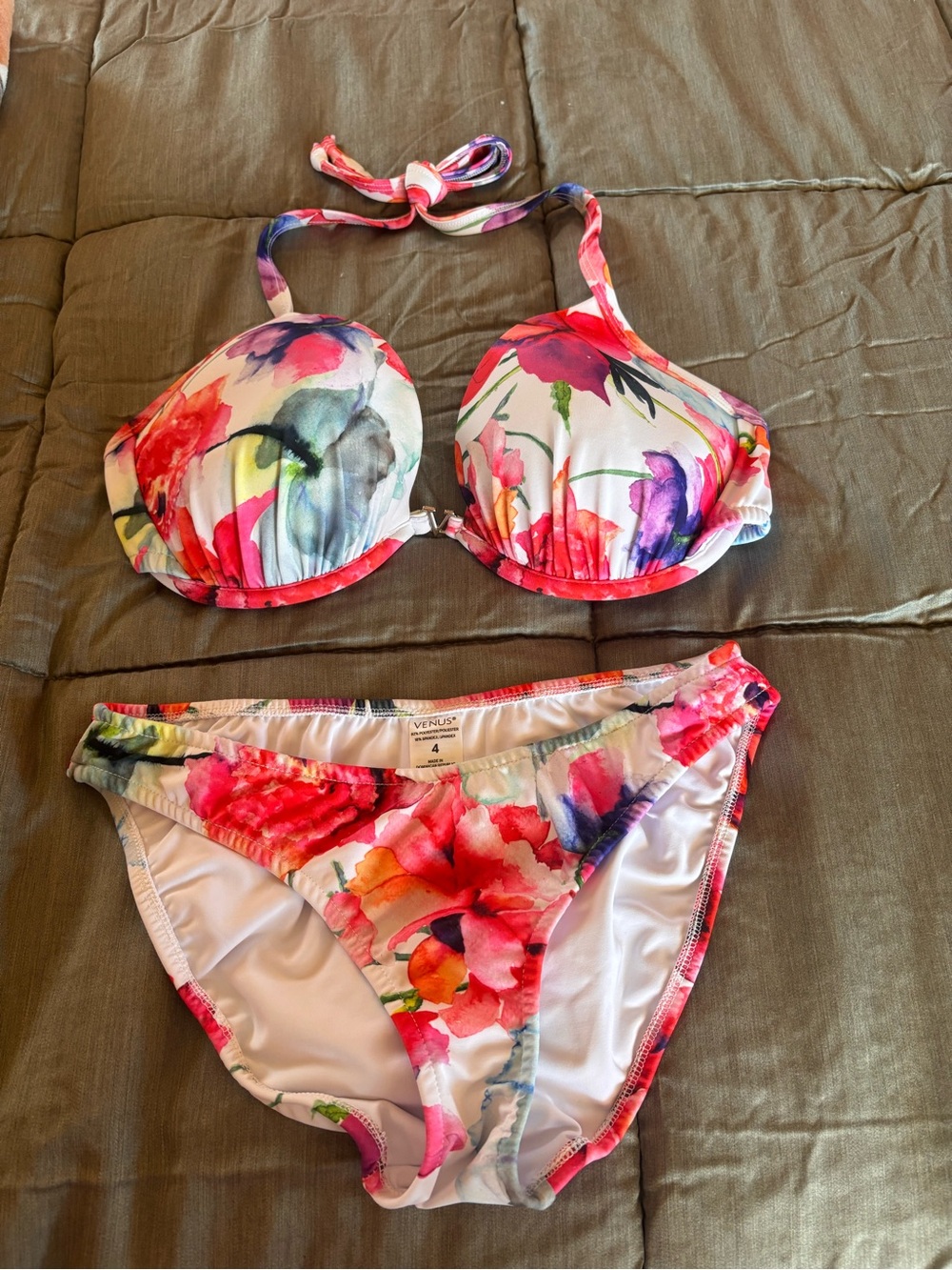 VENUS Floral Watercolor Bikini Bottoms in Pink & Red